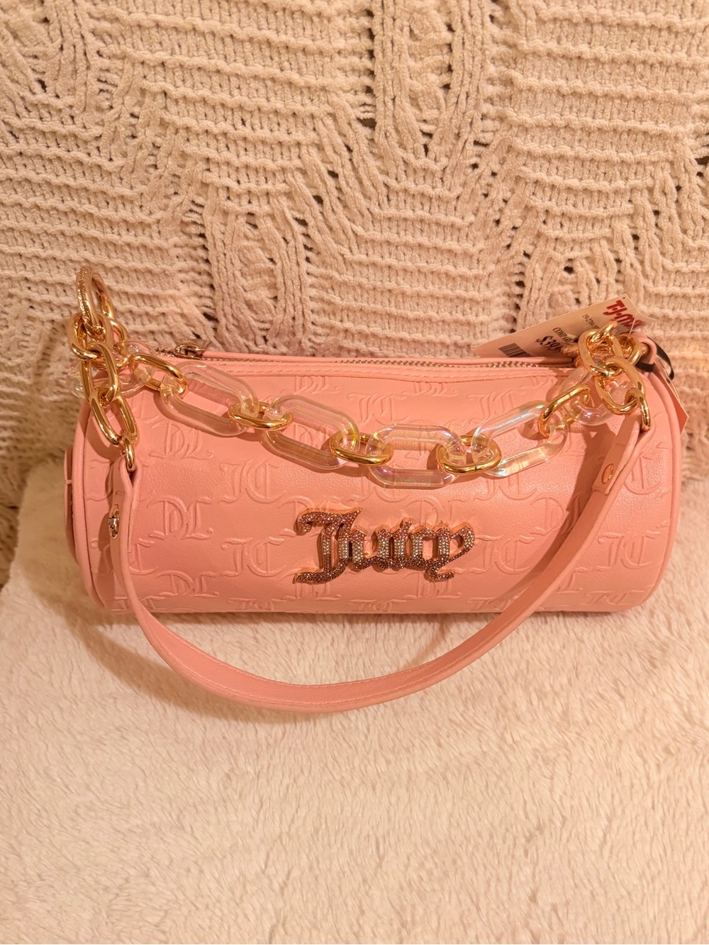 Juicy Couture Pink Barrel Bag with Gold Chain Accent